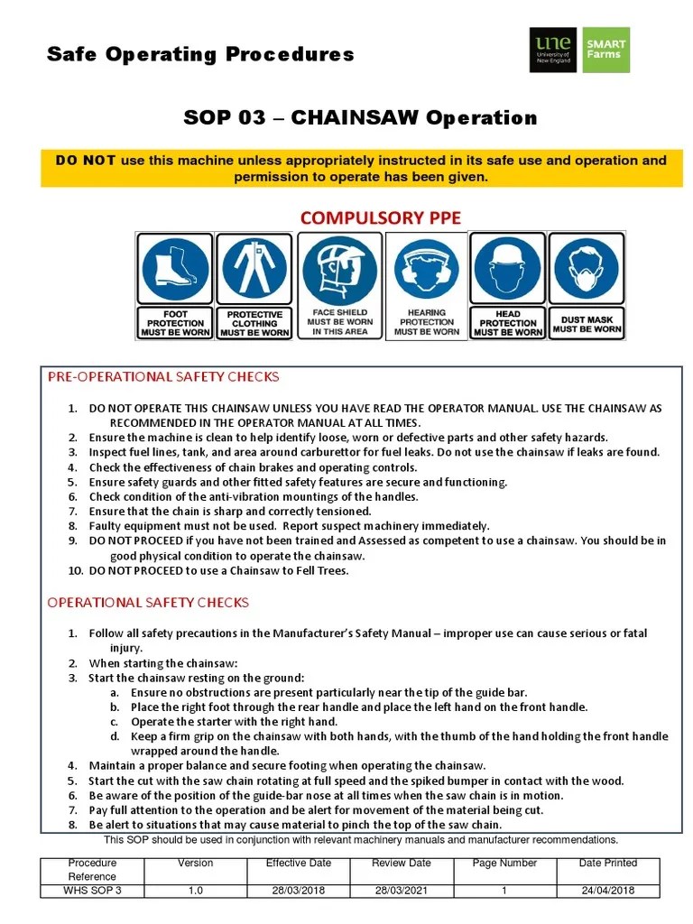 Safe Operating Procedures 03 Chainsaw Operation Personal Protective