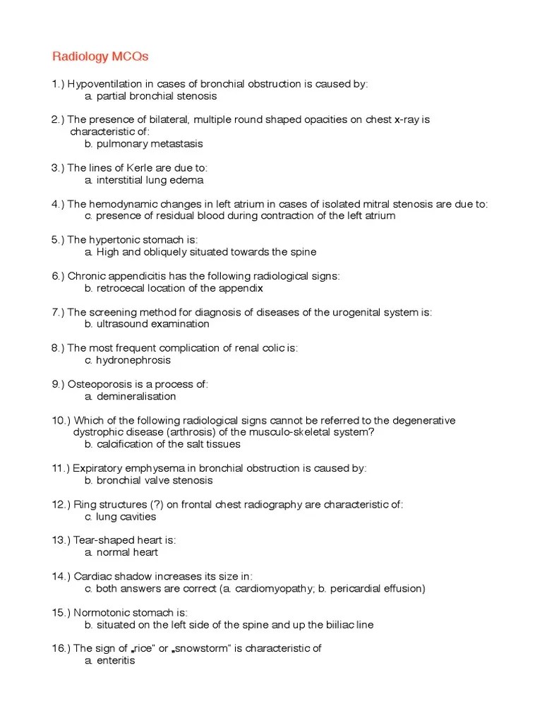 Radiology MCQs PDF Radiology Heart