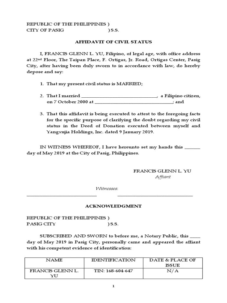 Affidavit of Civil Status PDF