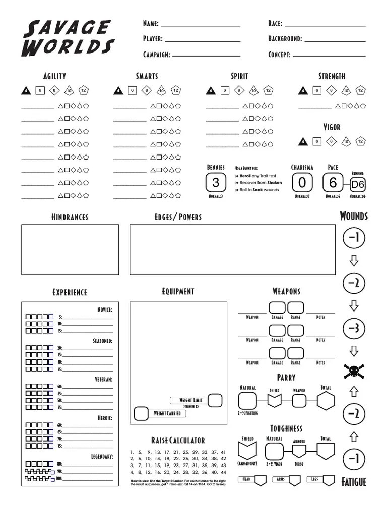 Savage Worlds Fillable Character Sheet | PDF | Military Science