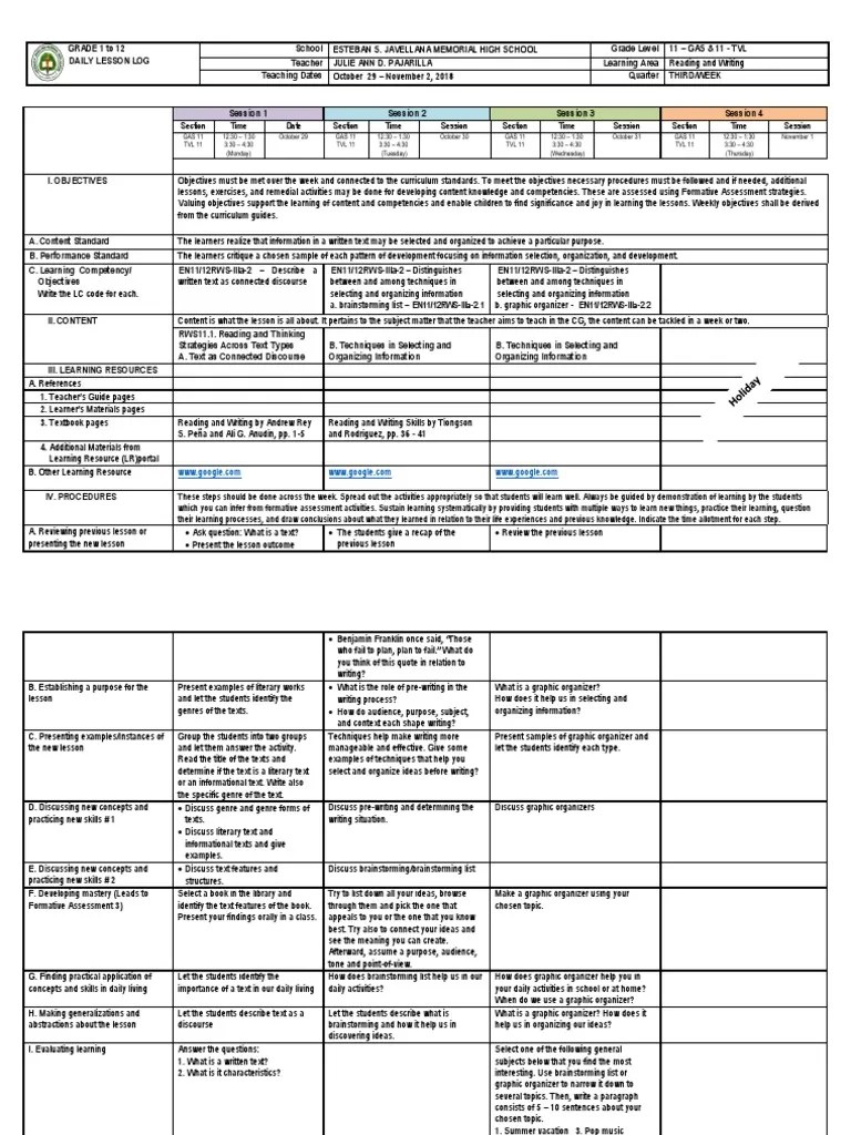 DLL Reading&writing 11 PDF Learning Brainstorming