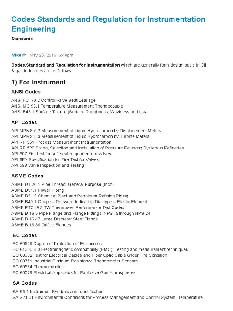 Codes Standards and Regulation For Instrumentation Engineering PDF