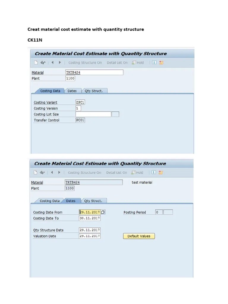 Creat Material Cost Estimate With Quantity Structure PDF