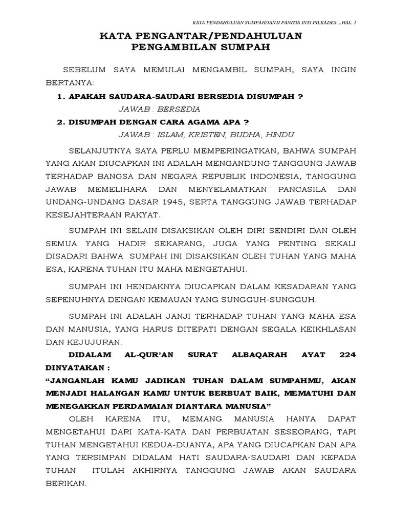 #B Kata Pendahuluan Pengambilan Sumpah Panitia Pilkades | PDF