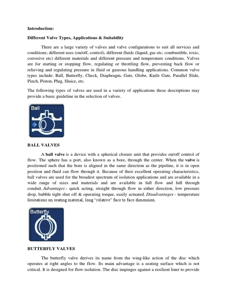 Different Valve Types, Applications & Suitability Download grátis PDF
