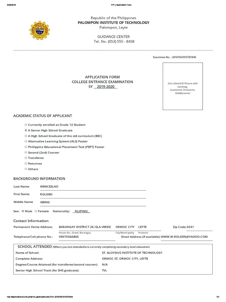 PIT Application Form PDF PDF University And College Admission
