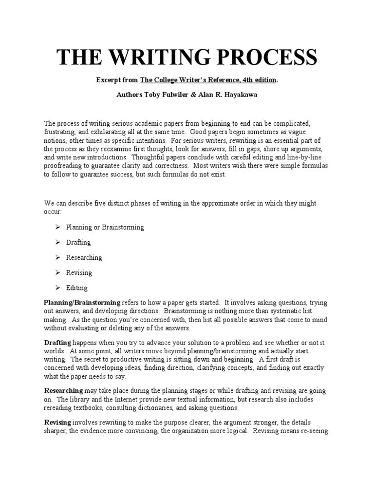 The Writing Process Worksheet Question Brainstorming