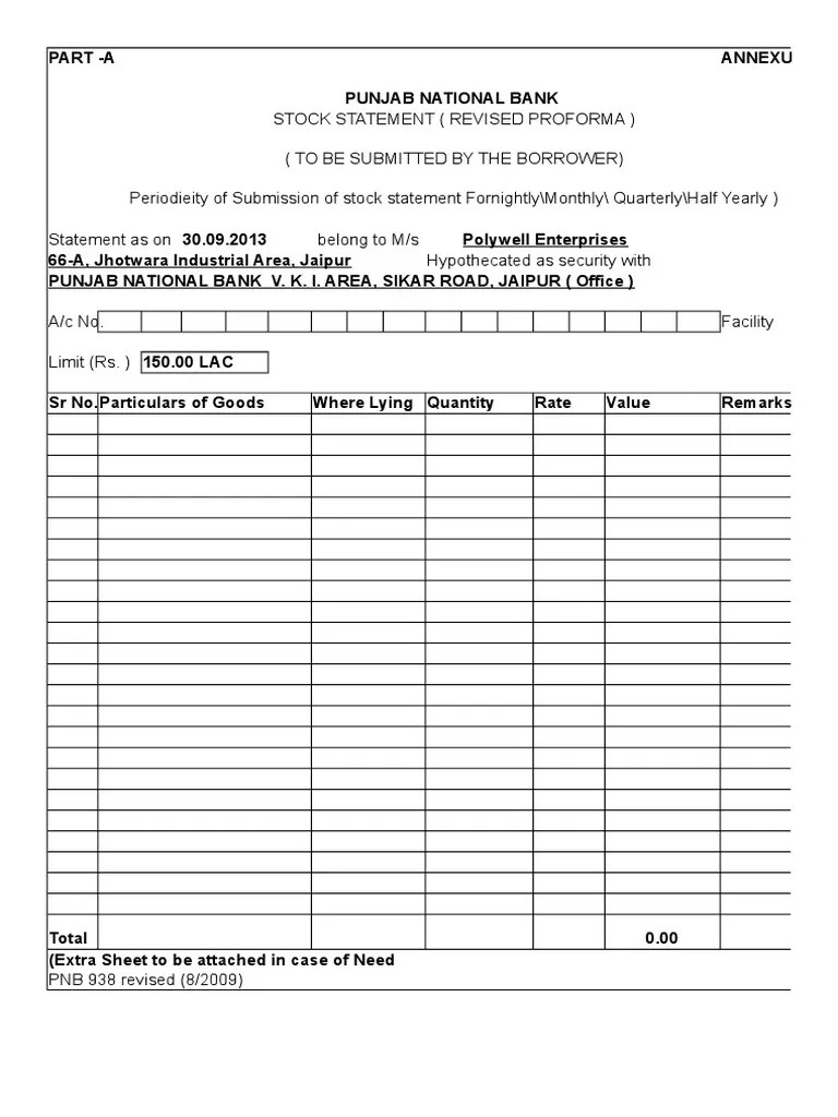 Stock Statement Format For Bank Loan PDF