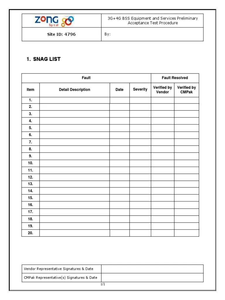 Snag List PDF