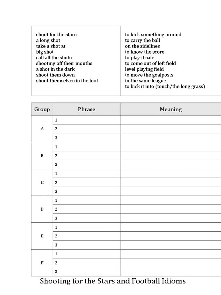 Shooting For The Stars and Football Idioms PDF