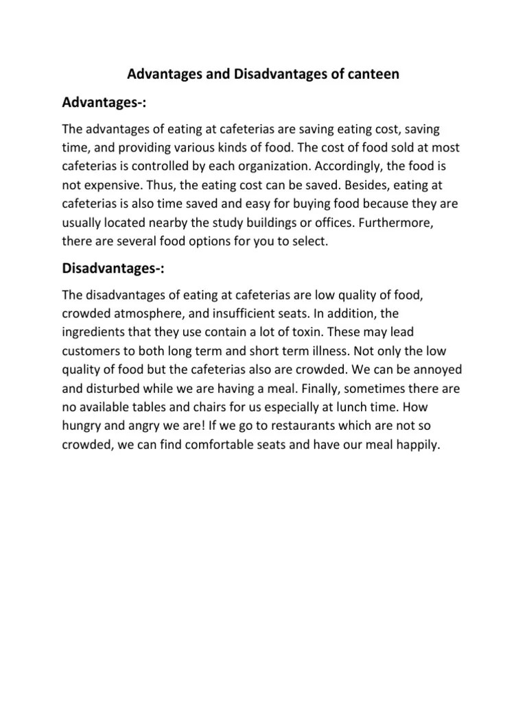 Advantages and Disadvantages of Canteen PDF Cafeteria Foods