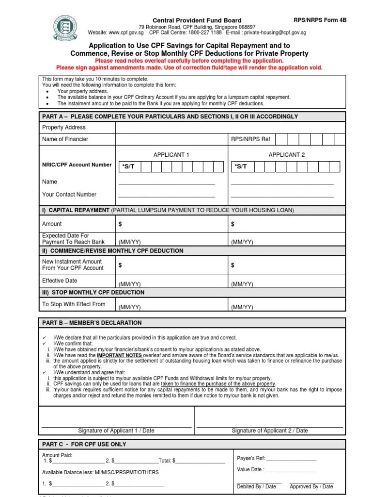 Application to Use CPF Savings for Capital Repayment and to Commence