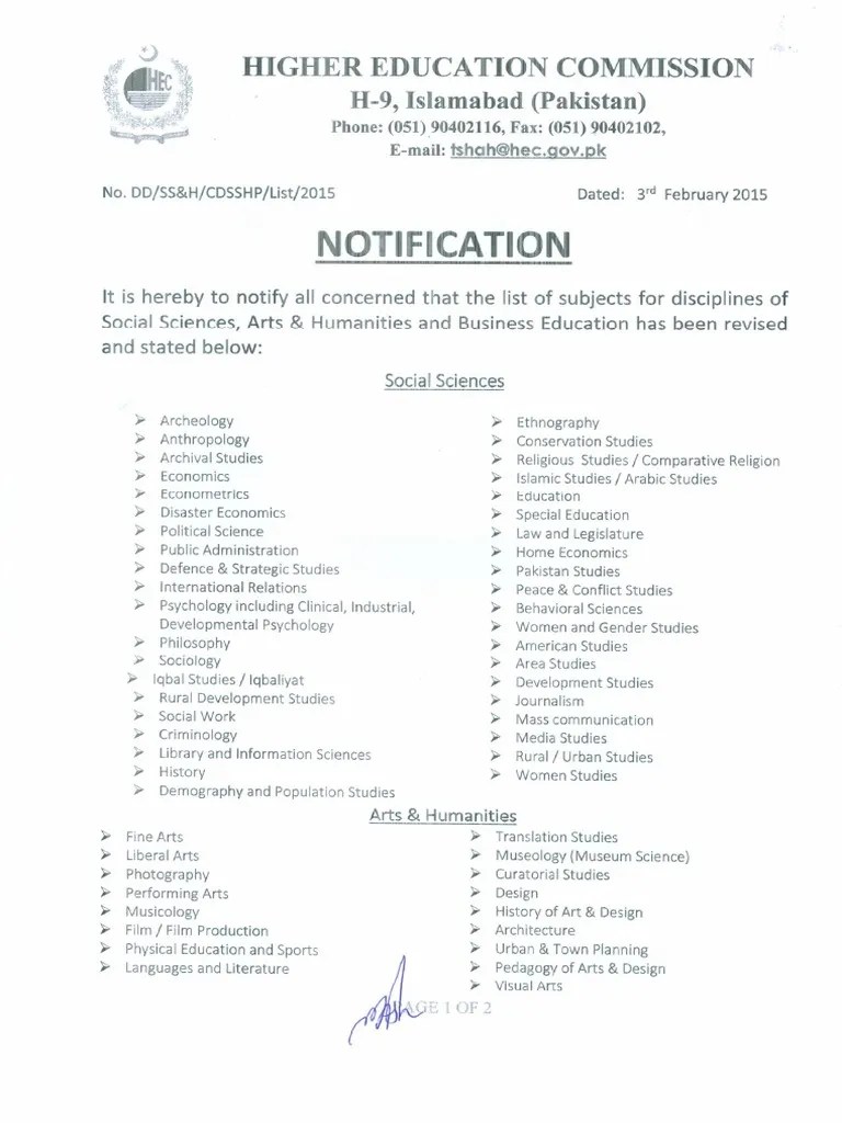List of Social Science Subjects PDF