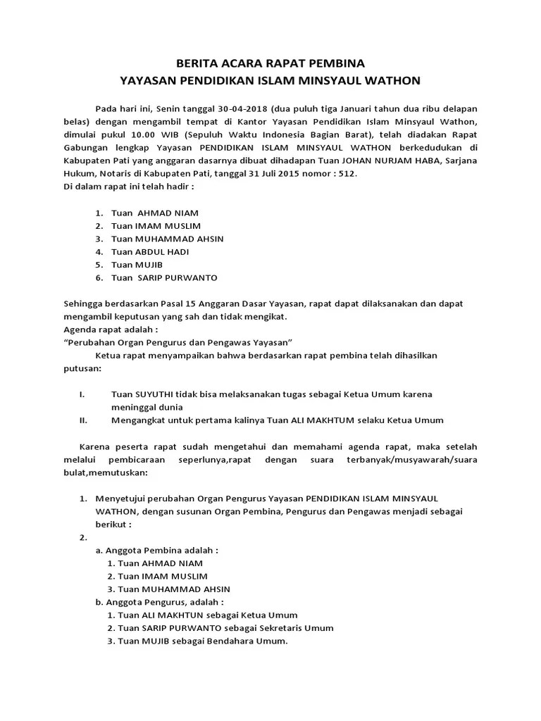 Berita Acara Perubahan Pembina Yayasan | PDF