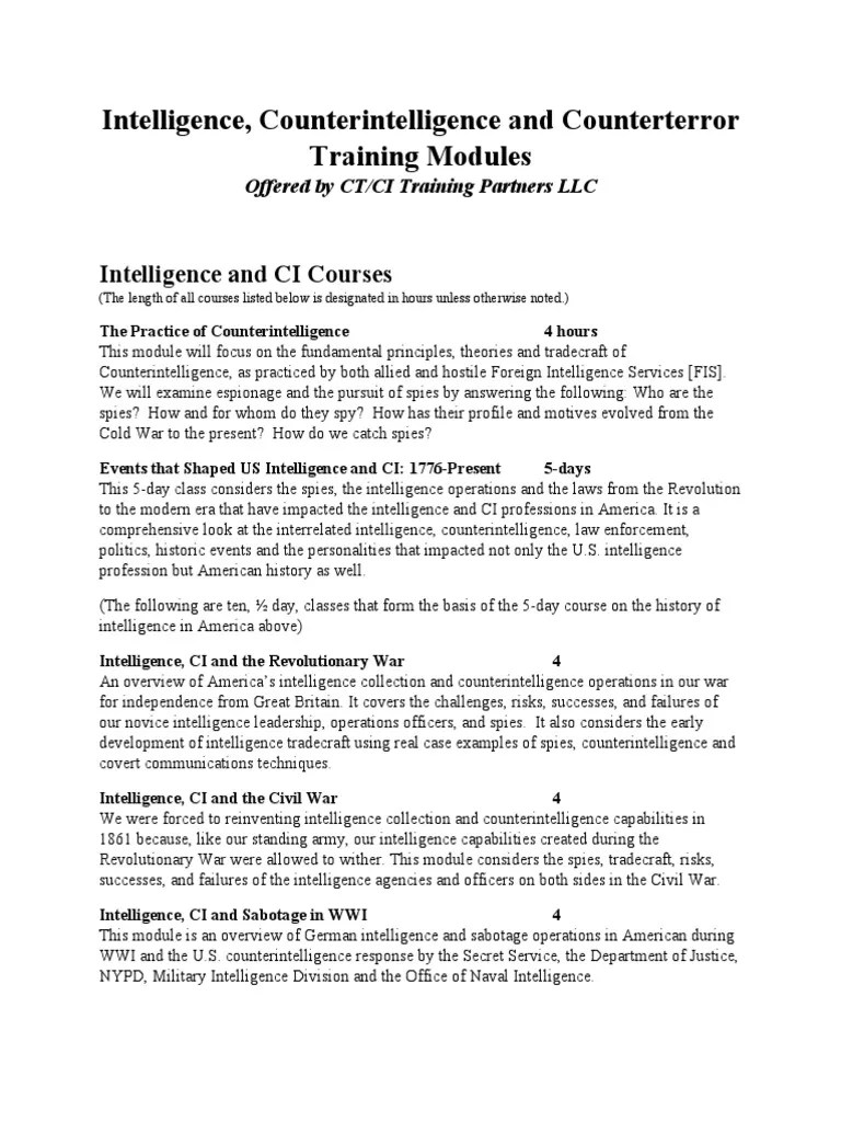 CT CI TrainingModules2015 08 PDF Counterintelligence Espionage