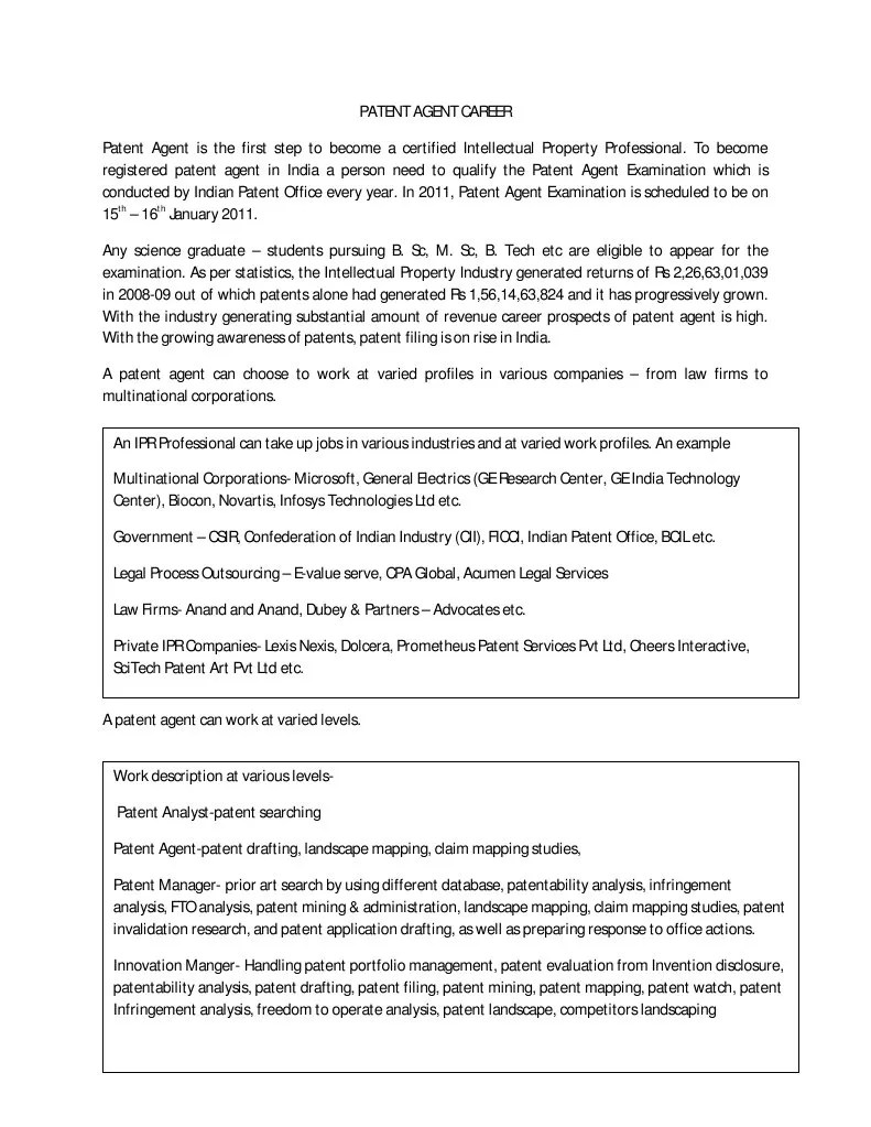 Patent Agent Career Patent Agent Examination 2011 Patent