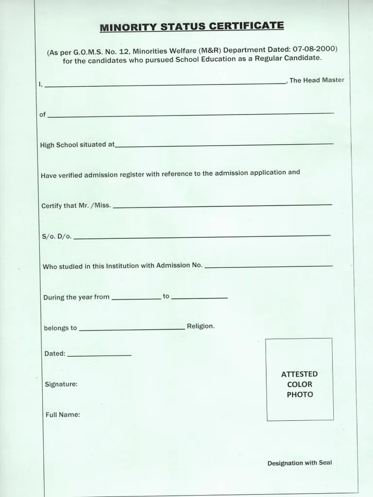 Format Minority Status Certificate PDF