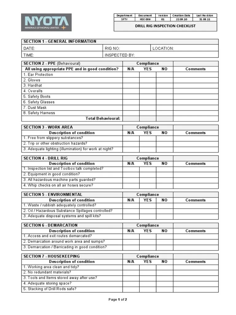 InspectionChecklistDrillRig.pdf Personal Protective Equipment