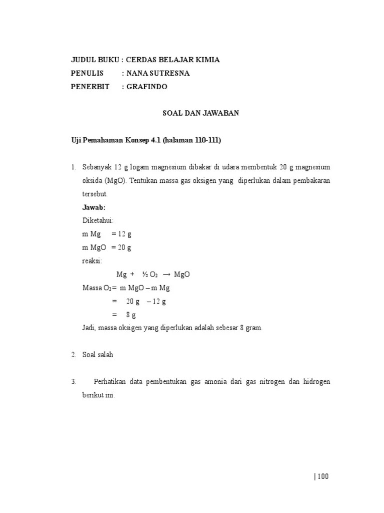 Contoh Soal Dan Jawaban Stoikiometri Mencari Penyetaraan