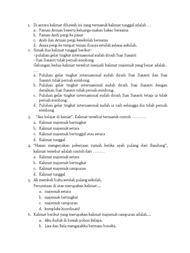 Soal Kalimat Majemuk