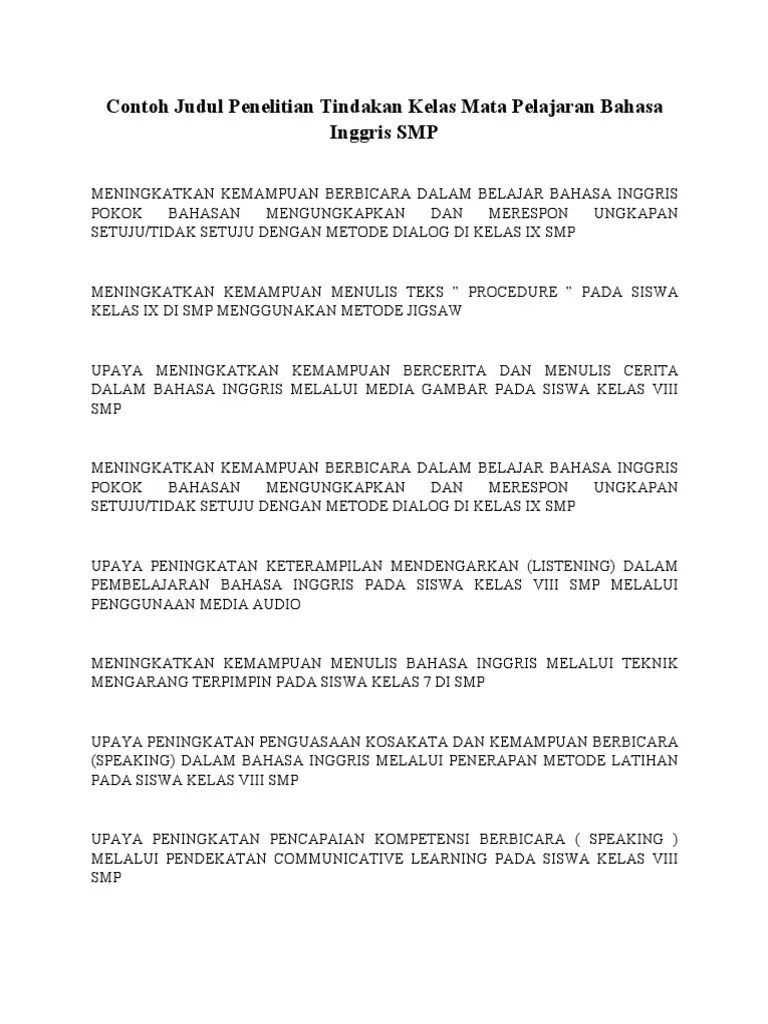 Contoh Judul PTK Bahasa Inggris SMP | PDF