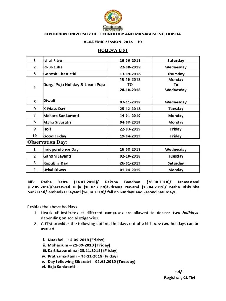 Cutm PDF Public Holiday Hindu Worship