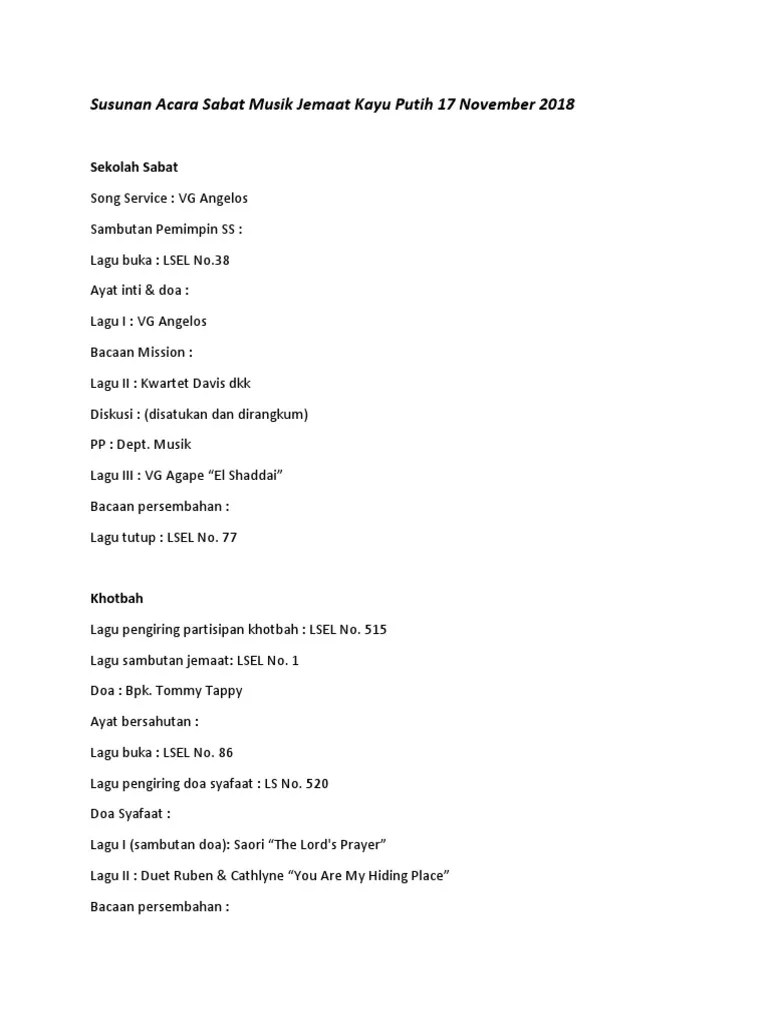 Susunan Acara Sabat Musik 17 Nov'18 | PDF