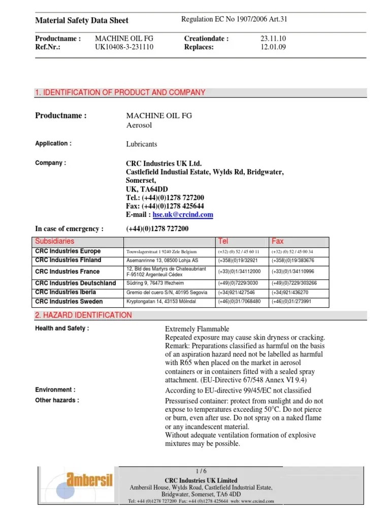 Oil Machine Msds PDF Firefighting Carbon Dioxide