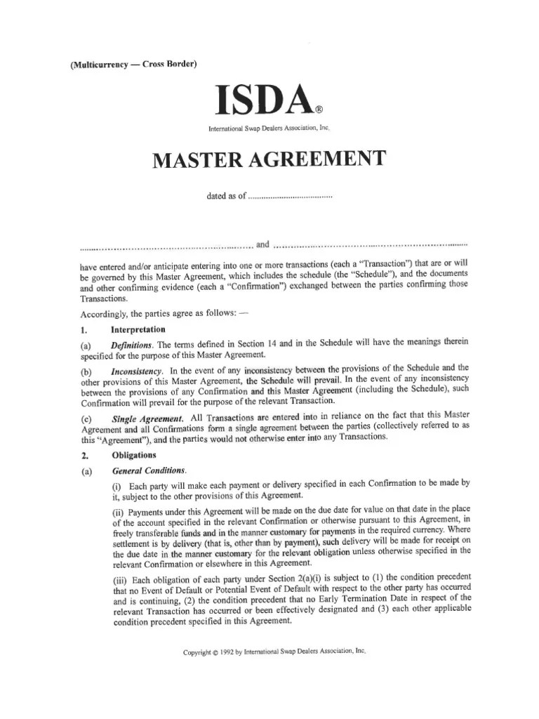 1992 ISDA Master Agreement Securities (Finance) Derivative (Finance)