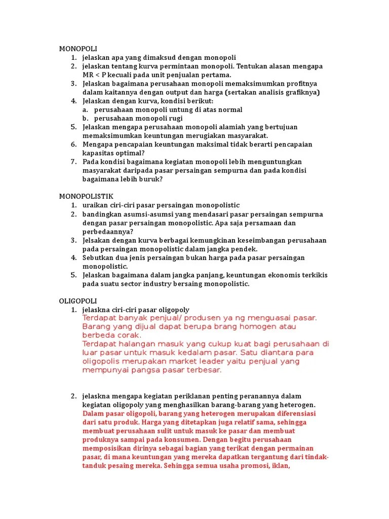 Soal Monopoli Monopolistik Oligopoli | PDF