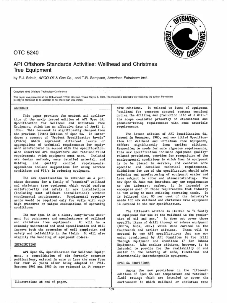OTC 5240 API Offshore Standards Activities Wellhead and Christmas Tree