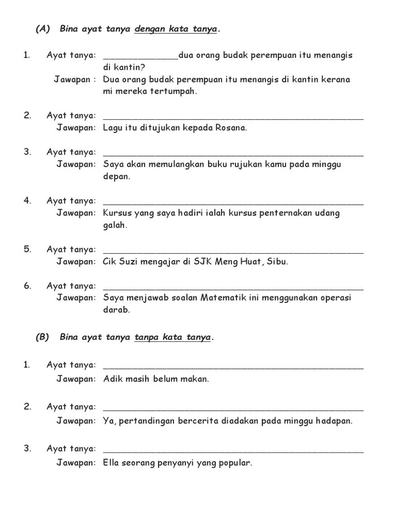 Soalan Latihan Kata Tanya Tahun 2 KSSR Bahasa Malaysia Tahun 2