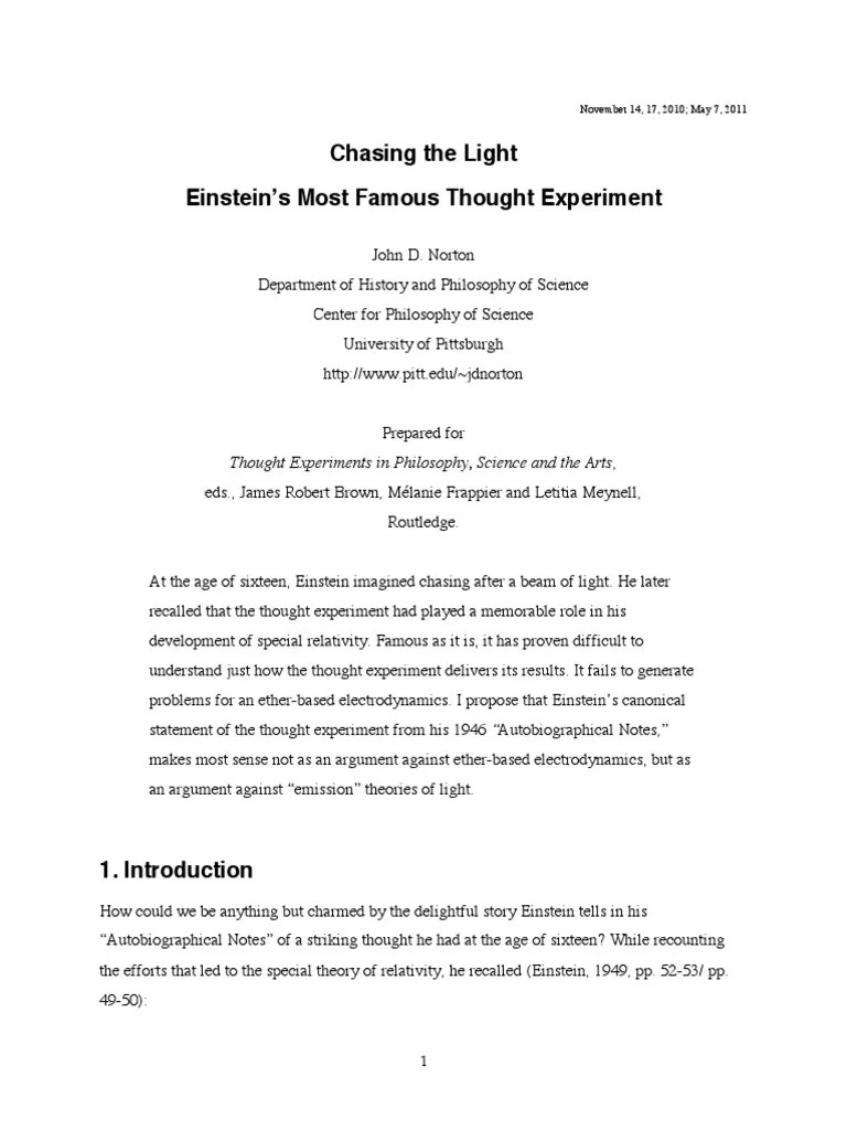 Chasing The Light Einstein S Most Famous Thought Experiment Thought