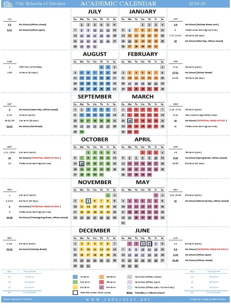Decatur City Schools Academic Calendar 201920 PDF Academic Term