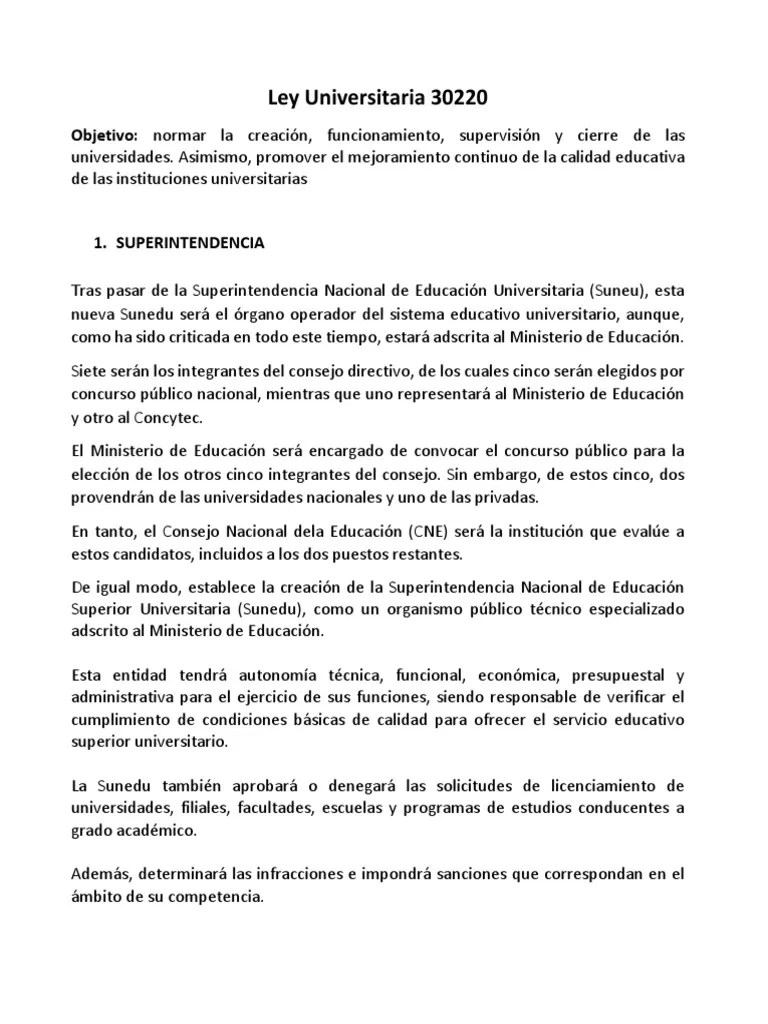Resumen de La Ley Universitaria PDF Licenciatura Universidad