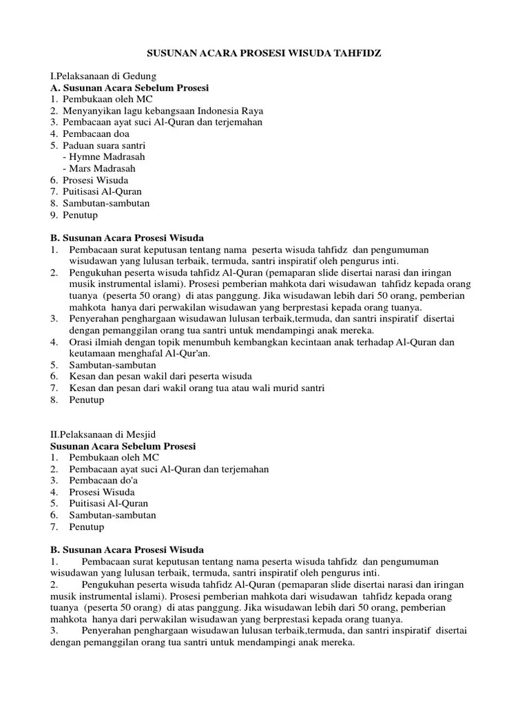 Susunan Acara Prosesi Wisuda Tahfidz | PDF