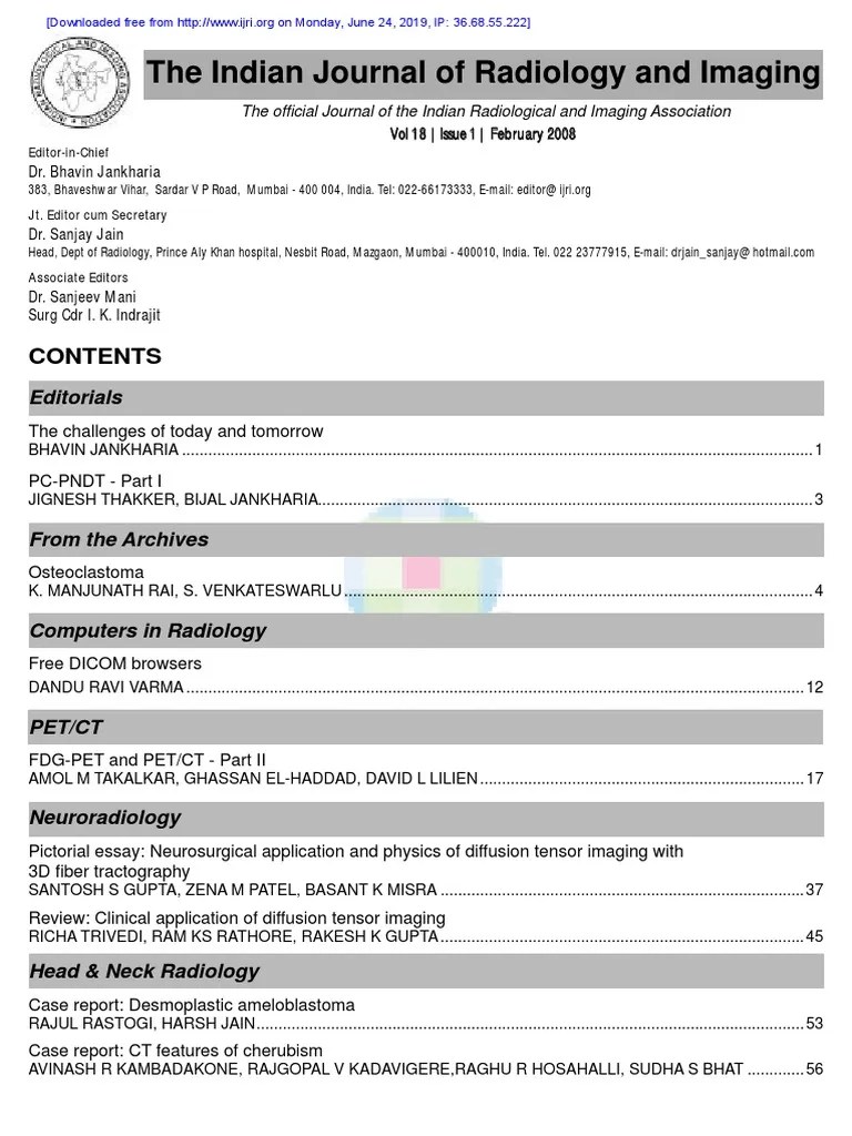 The Indian Journal of Radiology and Imaging Editorials PDF Ct Scan