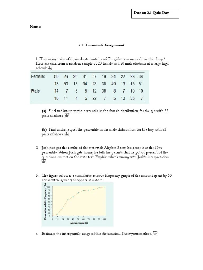 AP Stats Chapter 2 Homework Assignment.docx Percentile Standard