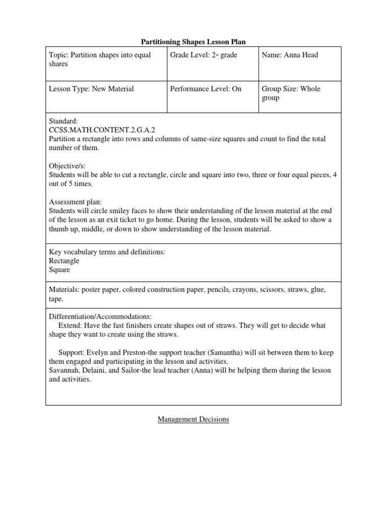 Partitioning Shapes Lesson Plan PDF Shape Applied Psychology