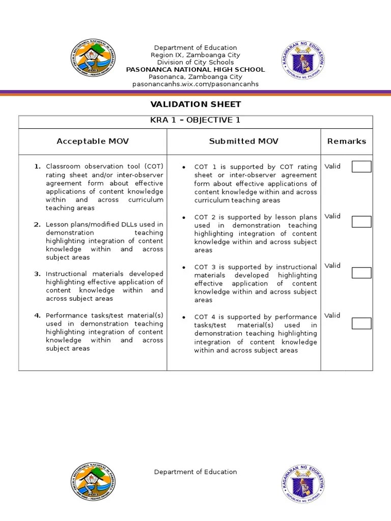 Validation Sheets | PDF | Lesson Plan | Learning