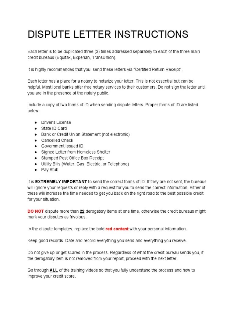 Dispute Letter Instructions Do Not Credit History Common Law