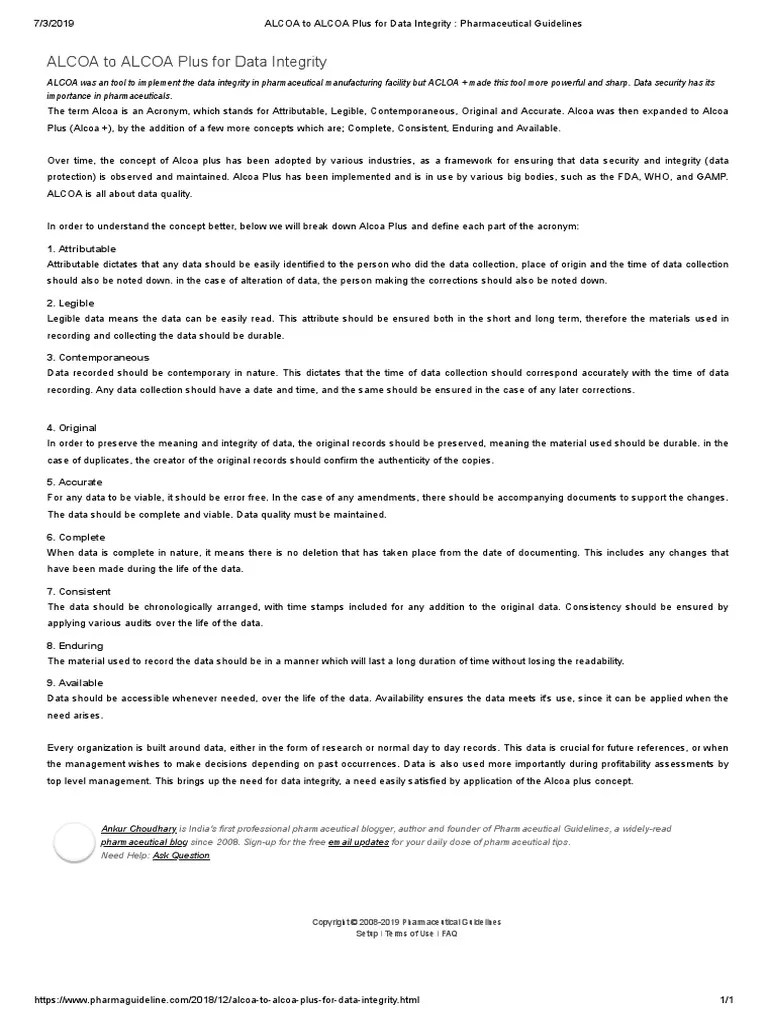 ALCOA to ALCOA Plus for Data Integrity _ Pharmaceutical Guidelines
