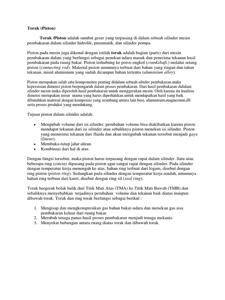 Makalah Tentang Piston Atau Torak | PDF