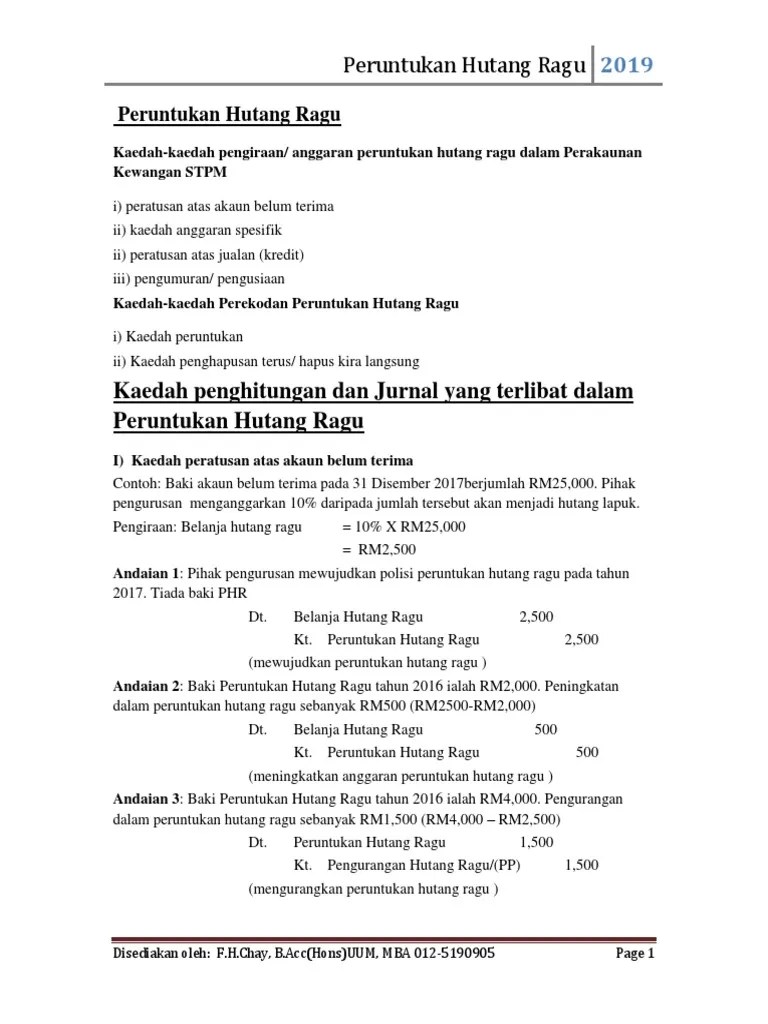 Hutang Lapuk In English Accounting / Hutang Ragu Dan Peruntukan Hutang