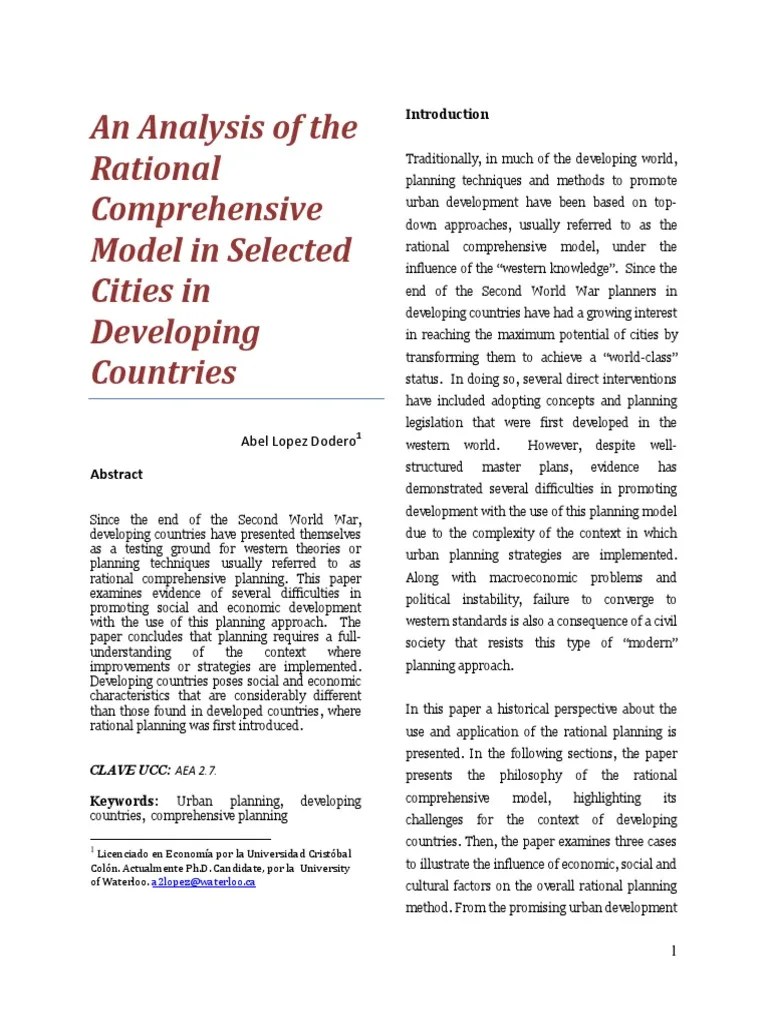 Analysis of Rational Comprehensive Model | PDF | Urban Planning