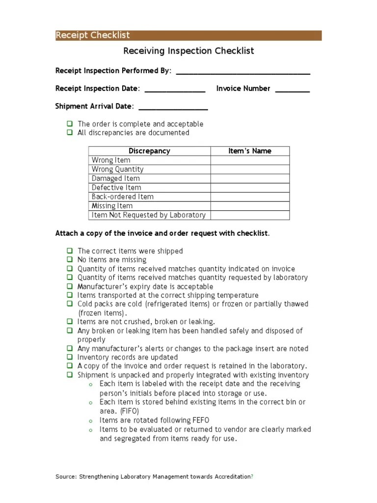 Receiving Inspection Checklist PDF