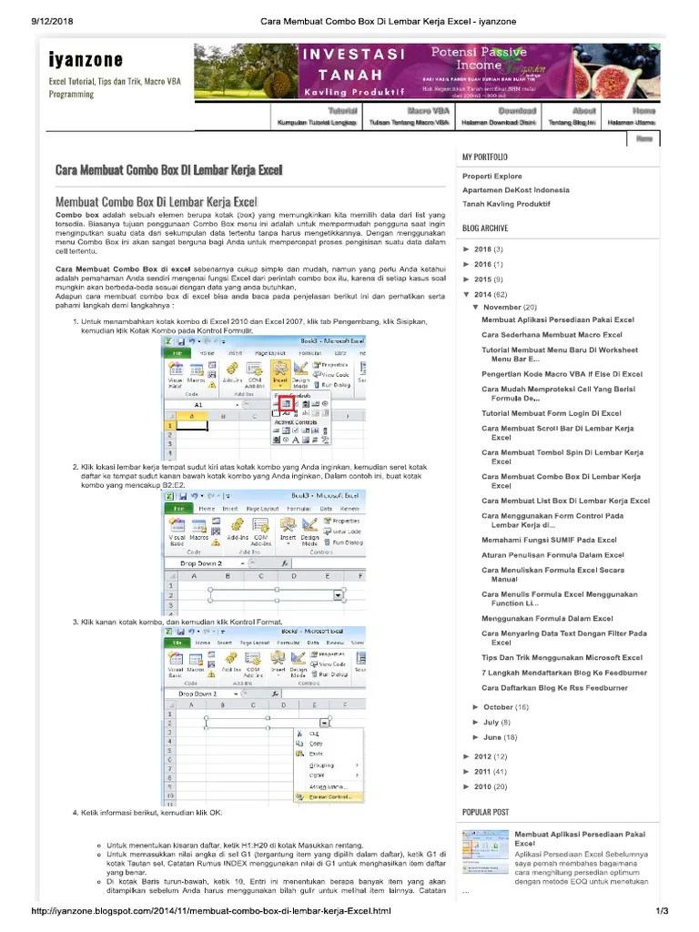 Cara Membuat Combo Box Di Lembar Kerja Excel PDF