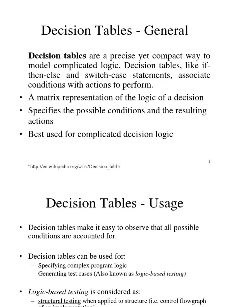 Decision Tables General Decision Tables Are A Precise Yet Compact