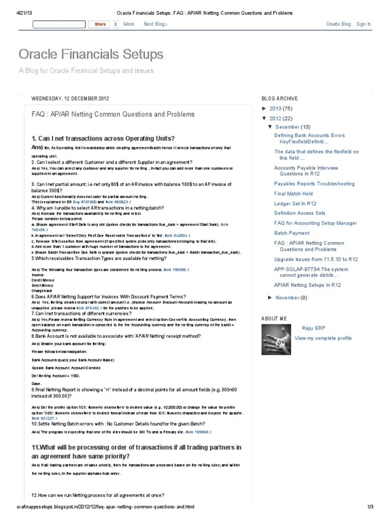 AP AR Netting Oracle PDF Accounts Payable Financial Transaction