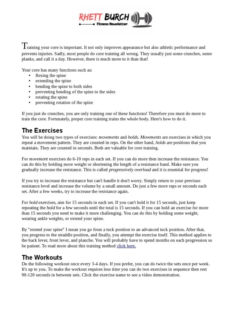 Core Exercises PDF Physical Exercise Weightlifting